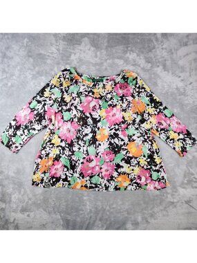 Lauren Ralph Lauren 100% Linen Top 2X Plus Colorful Floral Breathable Maximalist